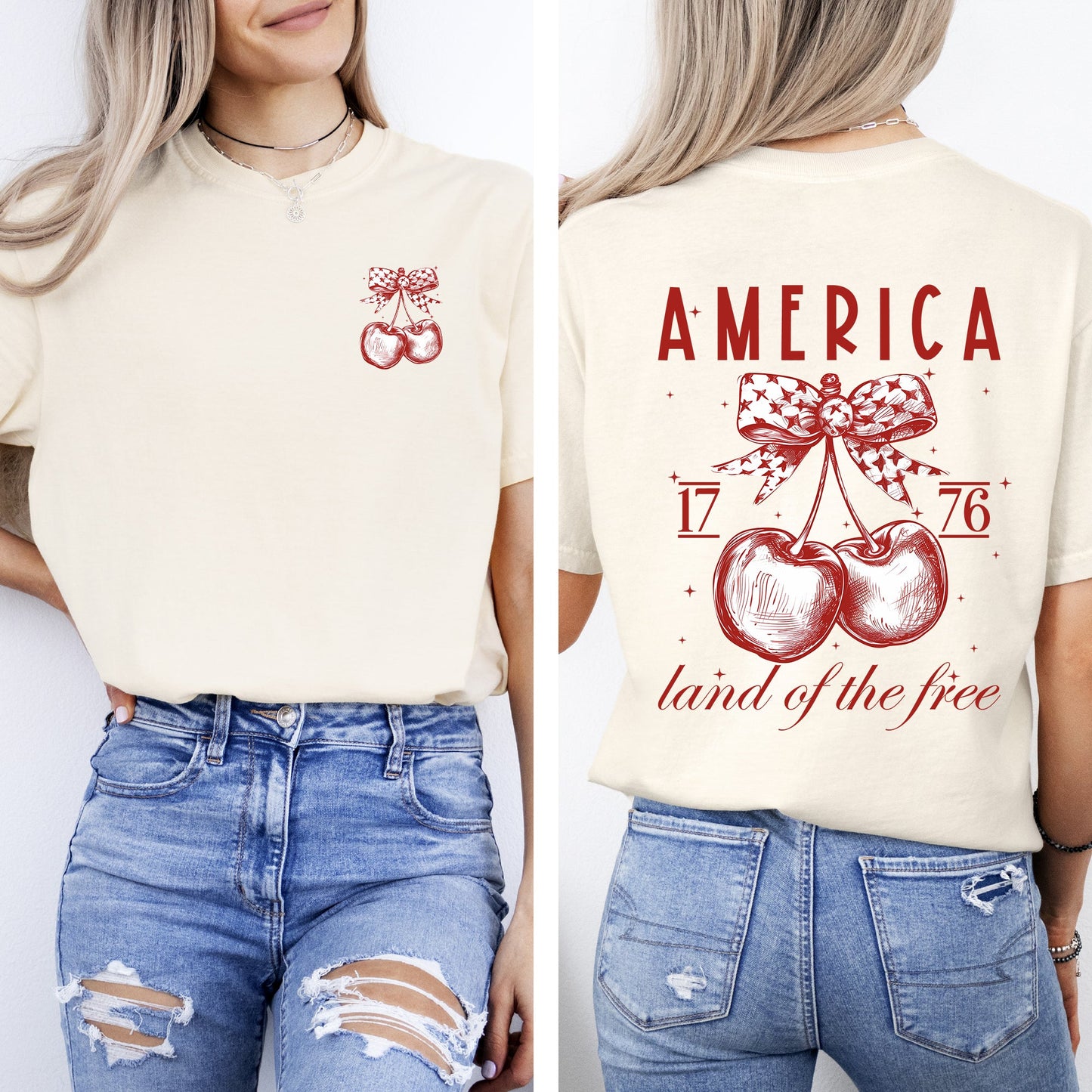 America, Land Of The Free, 1776, Cherries, Patriotic, 4th of July Tshirt Comfort Colors T-Shirt