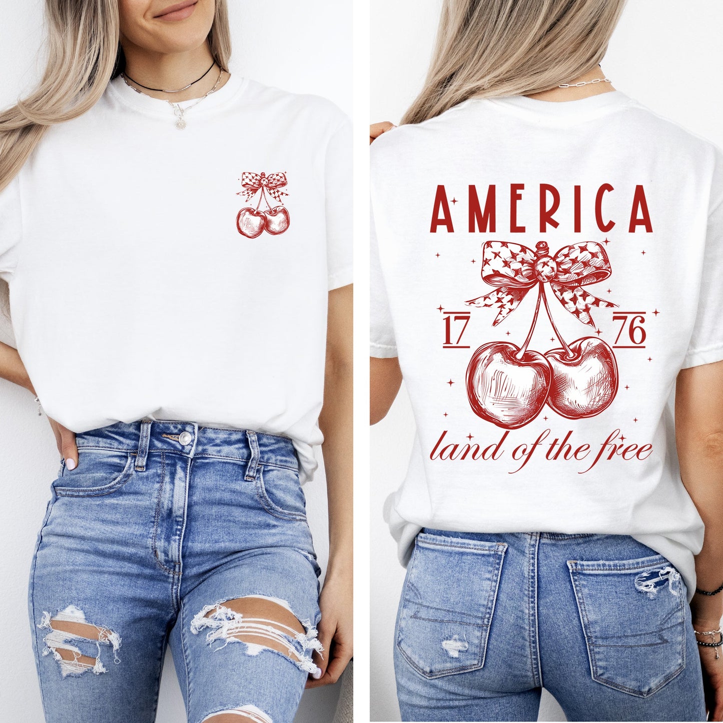 America, Land Of The Free, 1776, Cherries, Patriotic, 4th of July Tshirt Comfort Colors T-Shirt