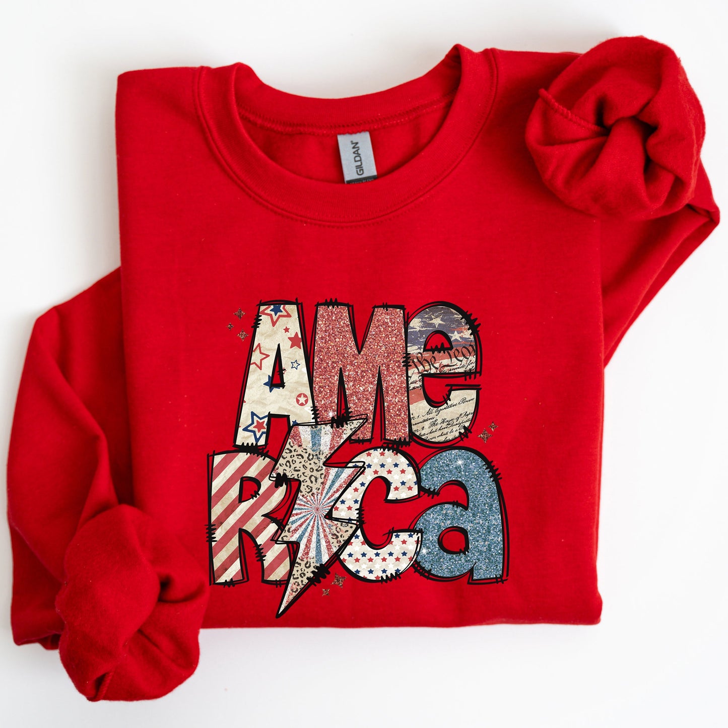 America, Patriotic Lightening Bolt Patterns Patch Sweatshirt