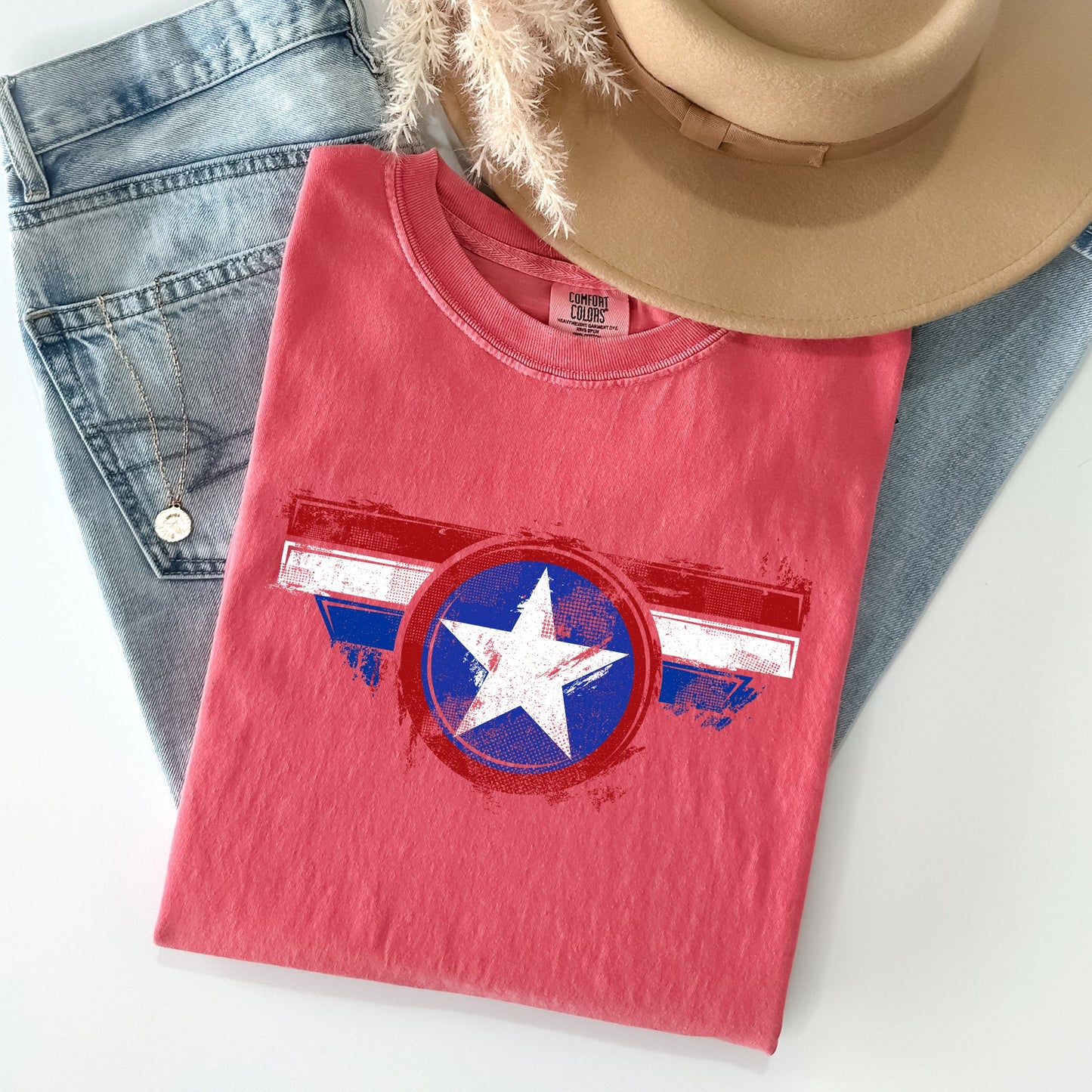 America, Super Hero, Flag, Patriotic, 4th of July Tshirt Comfort Colors T-Shirt