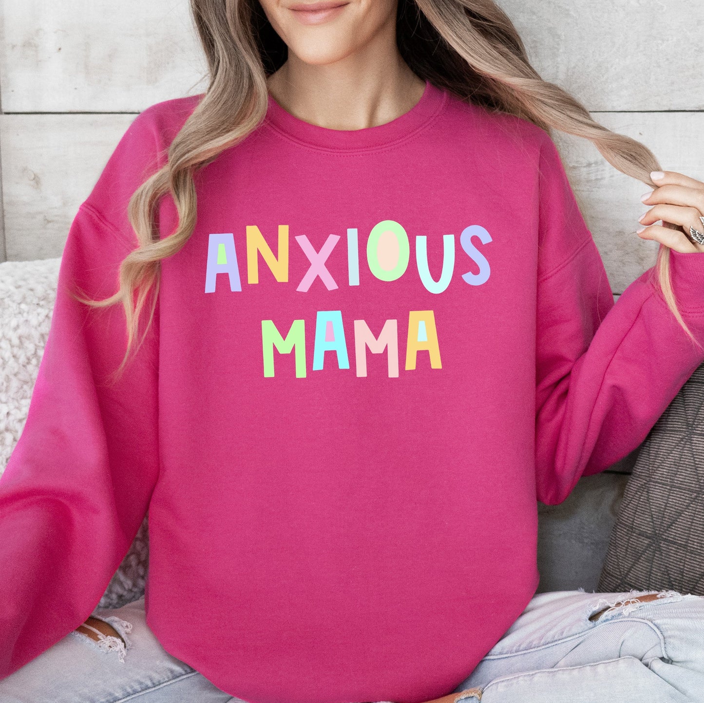 Anxious Mama Sweatshirt, Positivity, Funny, Sarcastic, Mom Gift, Mental Health, Colorful, Pastel, Crewneck, Crew Neck Sweatshirt