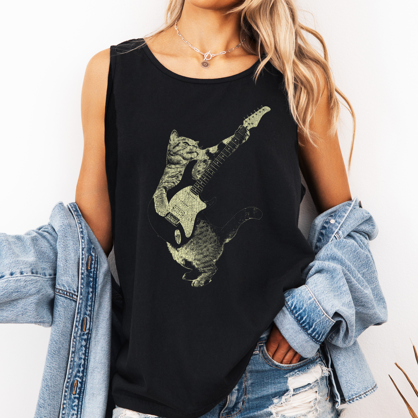 Cat Playing Guitar, Cute, Music Comfort Colors Tank Top