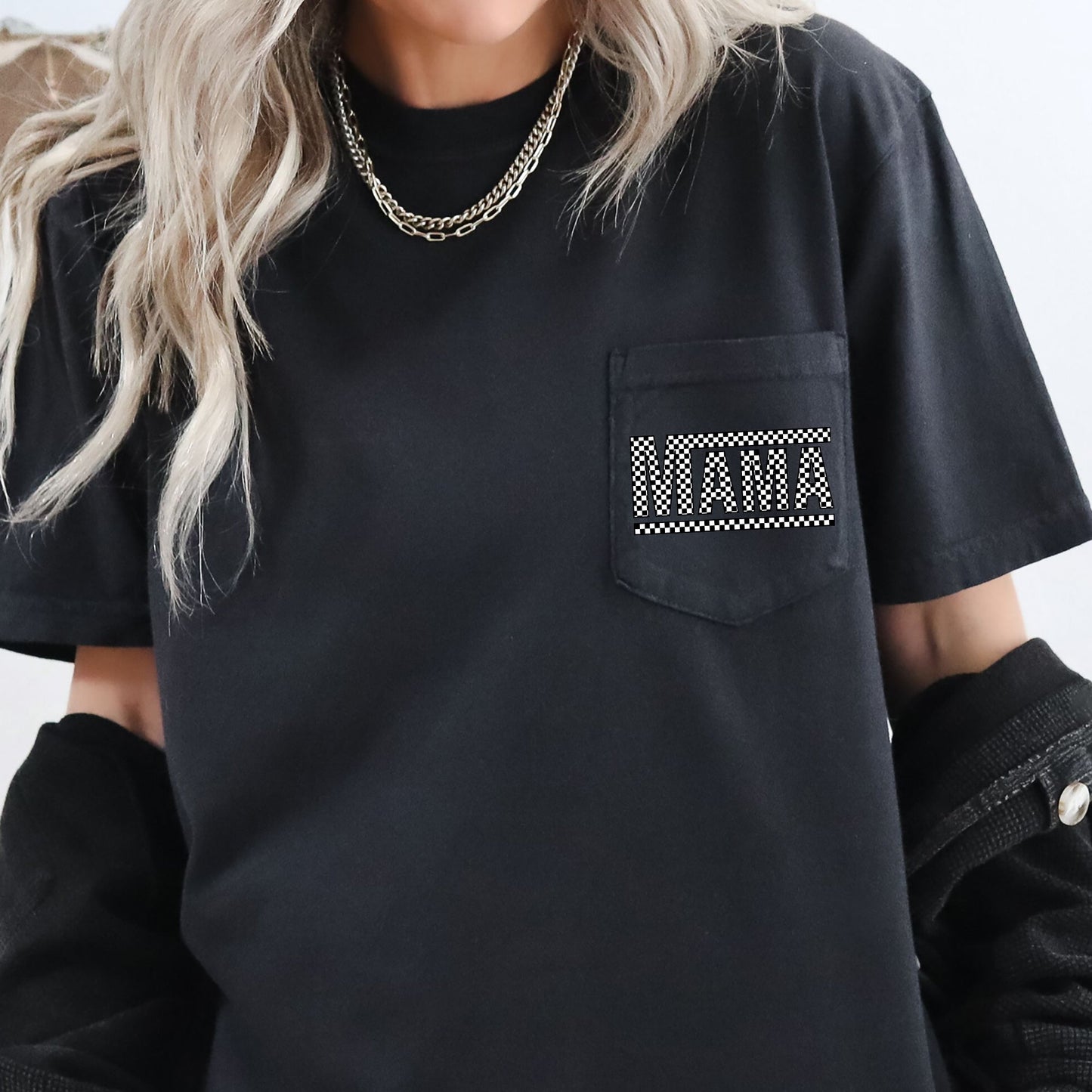 Checkered Mama, Retro, Pocket Tee Comfort Colors T-Shirt