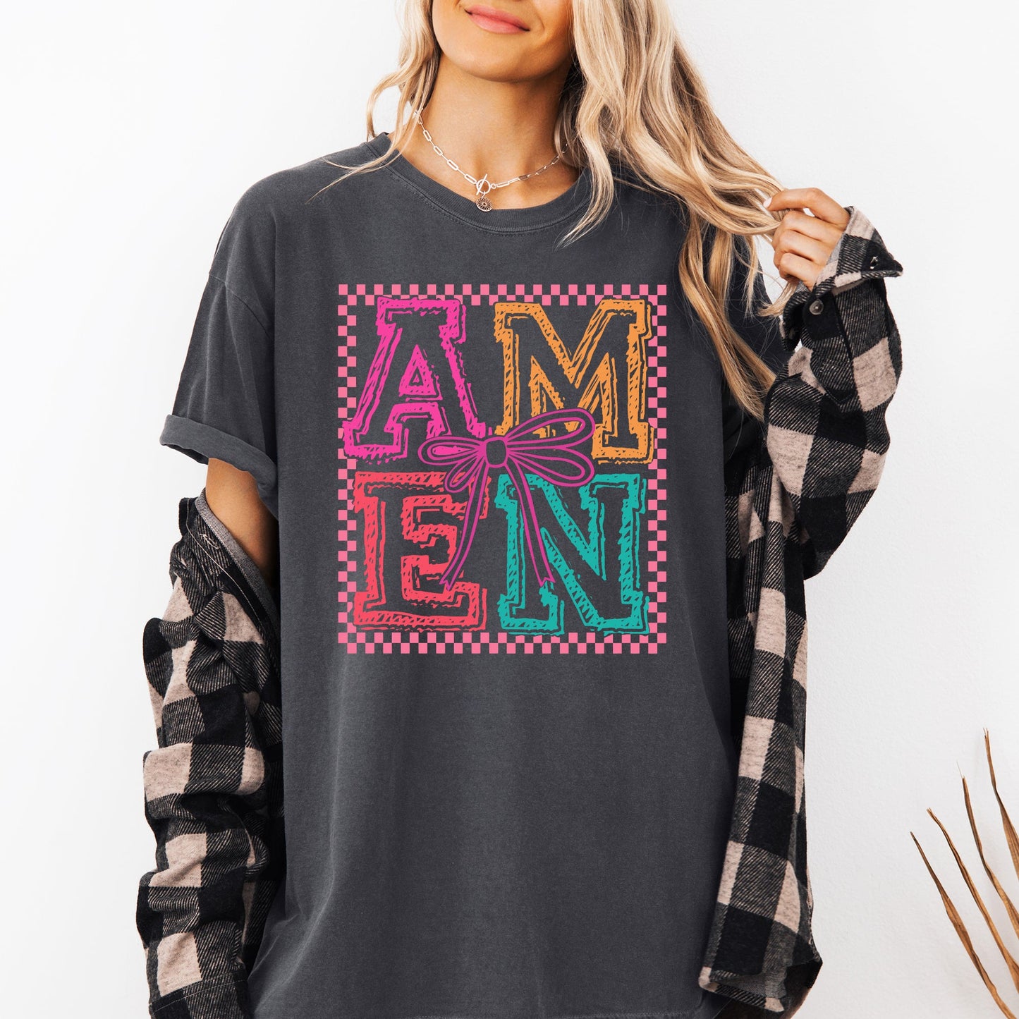 Colorful, Amen, Bows, Coquette, Christian, Jesus, Gospel, Faith, Saved Tshirt Comfort Colors T-Shirt