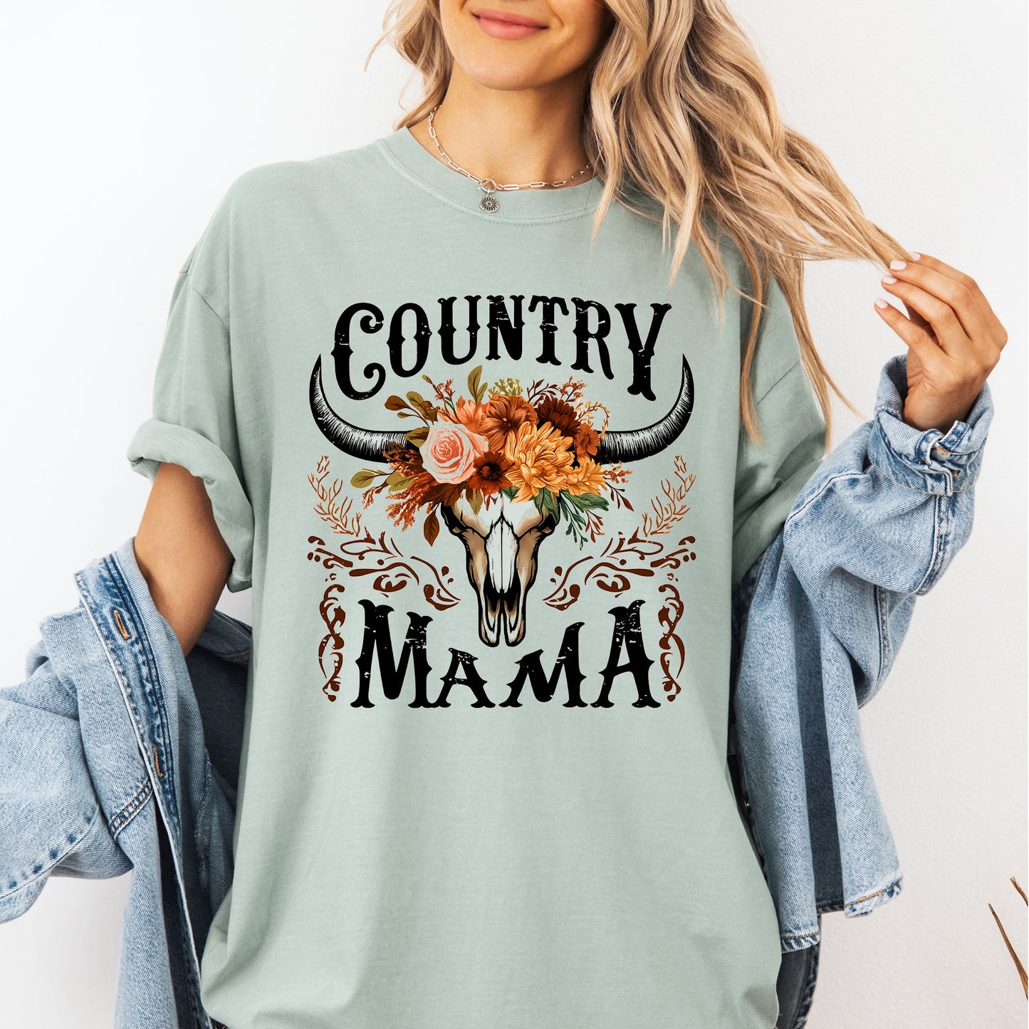 Country Mama, Skull, Western, Country, Mother's Day Tshirt Comfort Colors T-Shirt