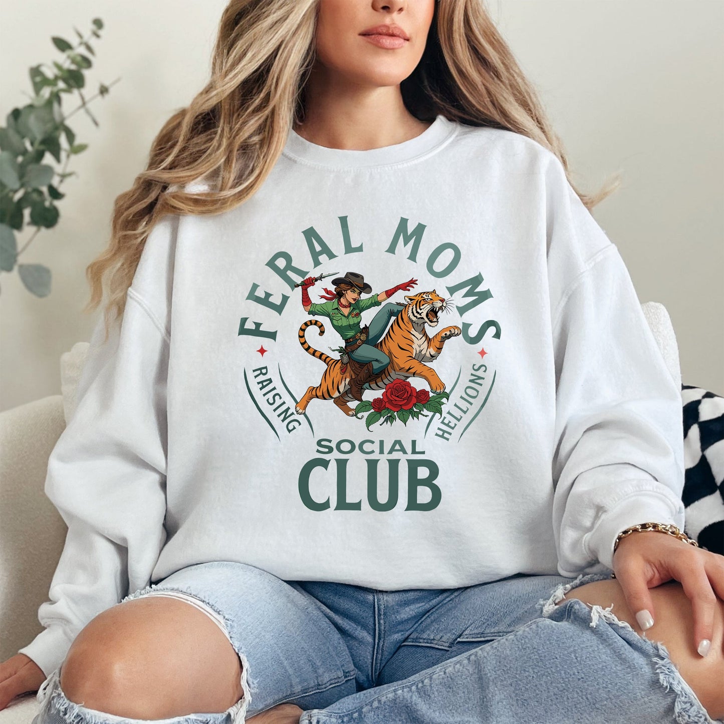 Feral Mom's Social Club, Raising Hellions, Funny, Tiger, Mother's Day Sweatshirt