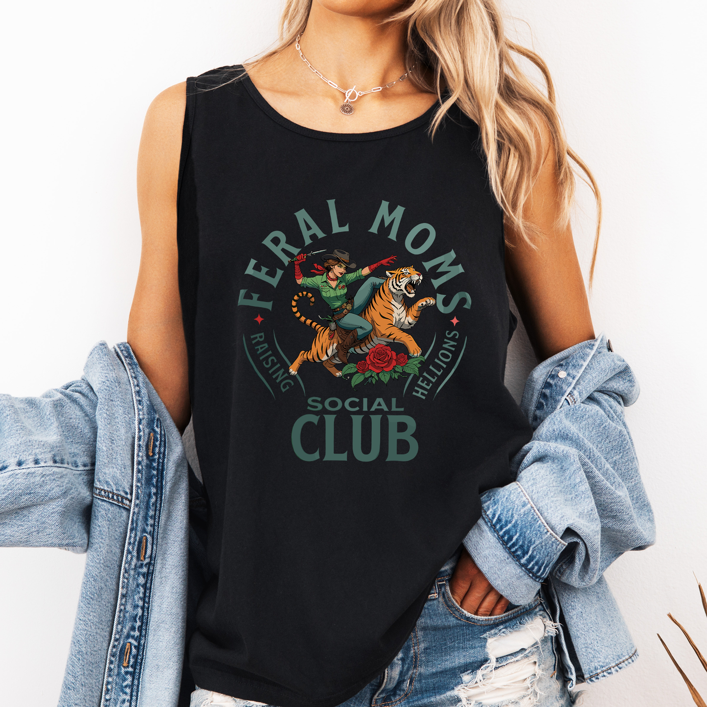 Feral Moms Social Club, Raising Hellions, Funny, Mama Comfort Colors Tank Top