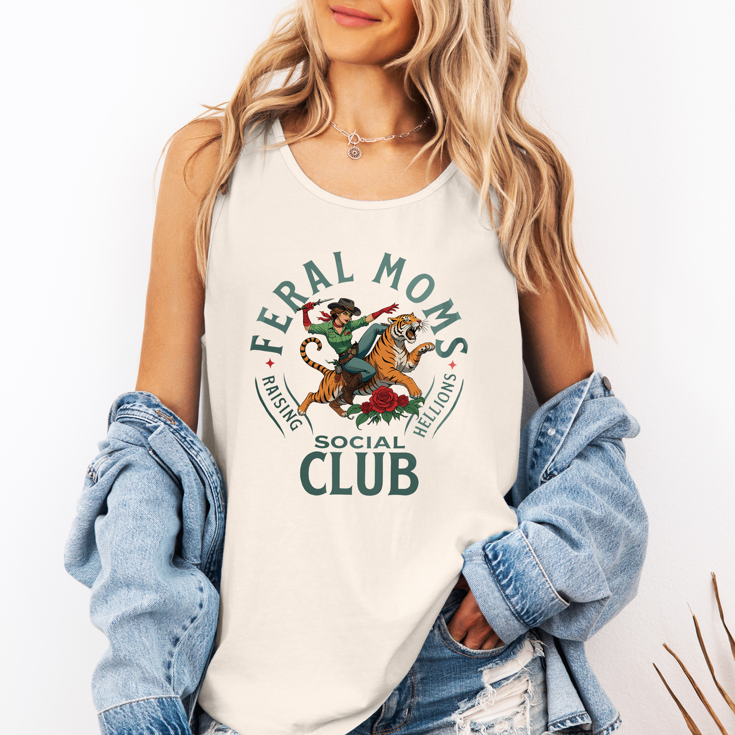 Feral Moms Social Club, Raising Hellions, Funny, Mama Comfort Colors Tank Top