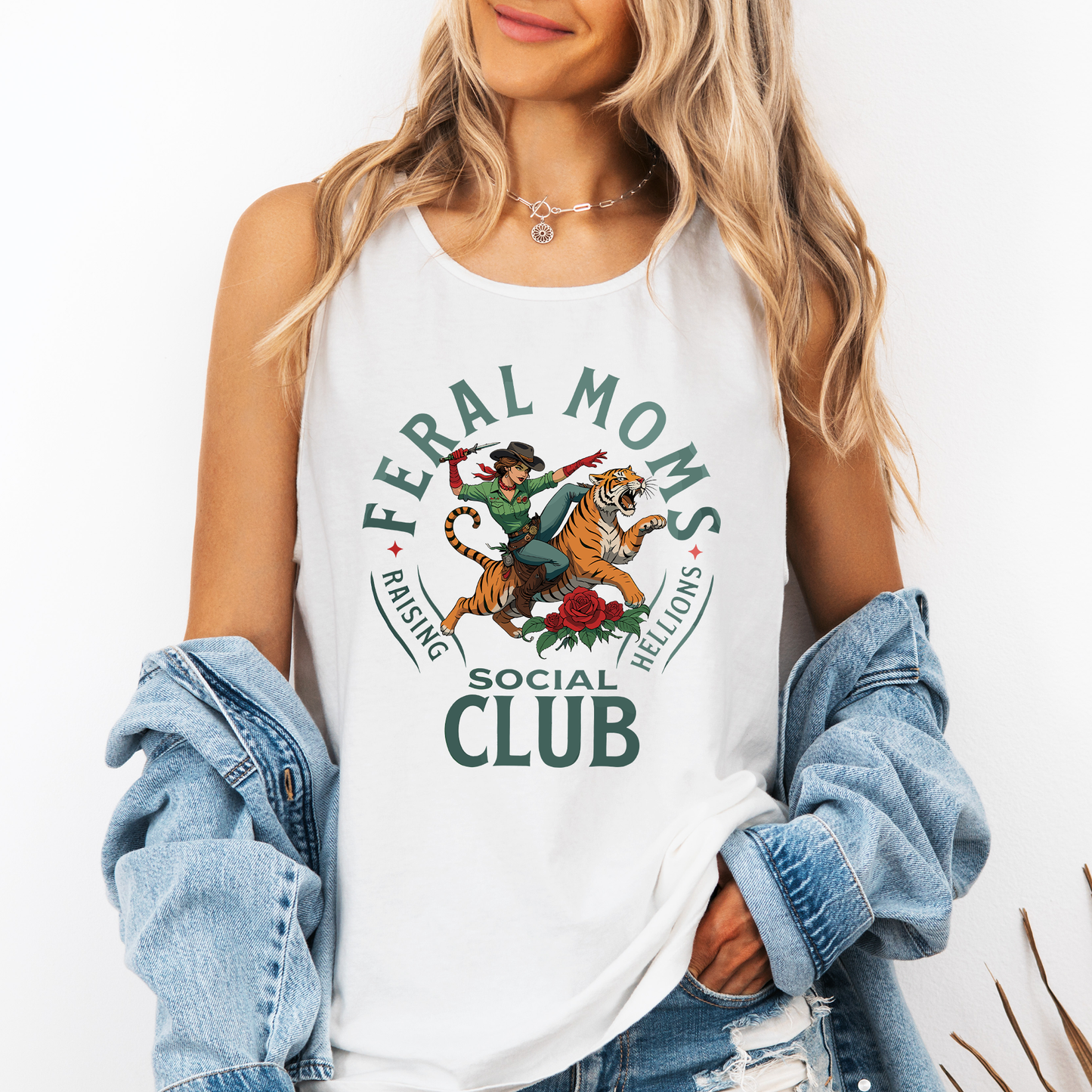Feral Moms Social Club, Raising Hellions, Funny, Mama Comfort Colors Tank Top