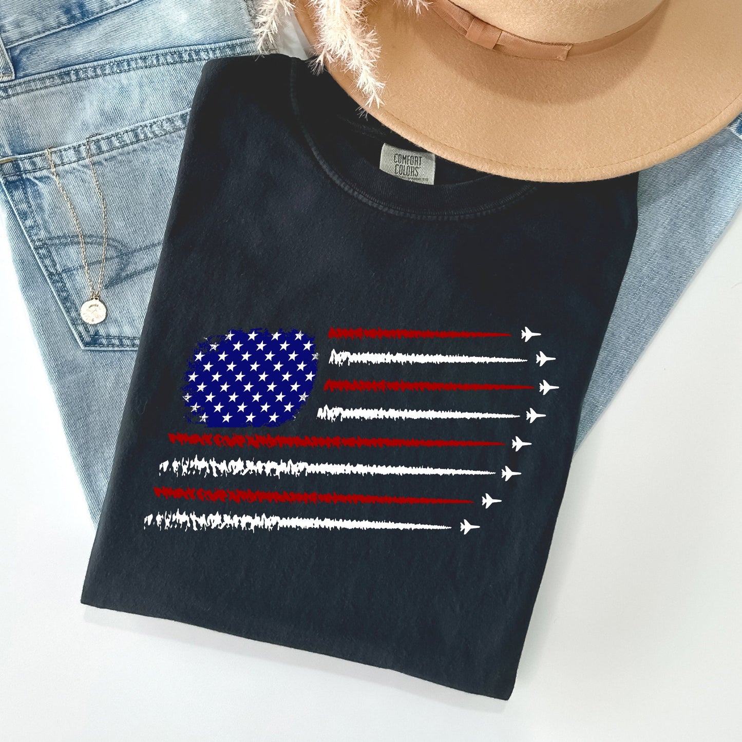 Fighter Jets, Navy, Air Force, American Flag, Tshirt Comfort Colors T-Shirt