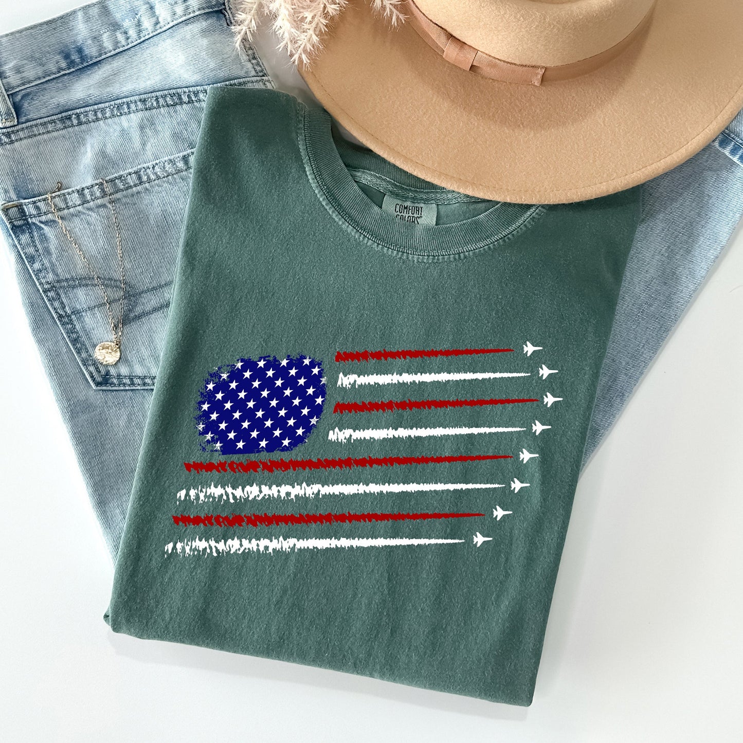 Fighter Jets, Navy, Air Force, American Flag, Tshirt Comfort Colors T-Shirt