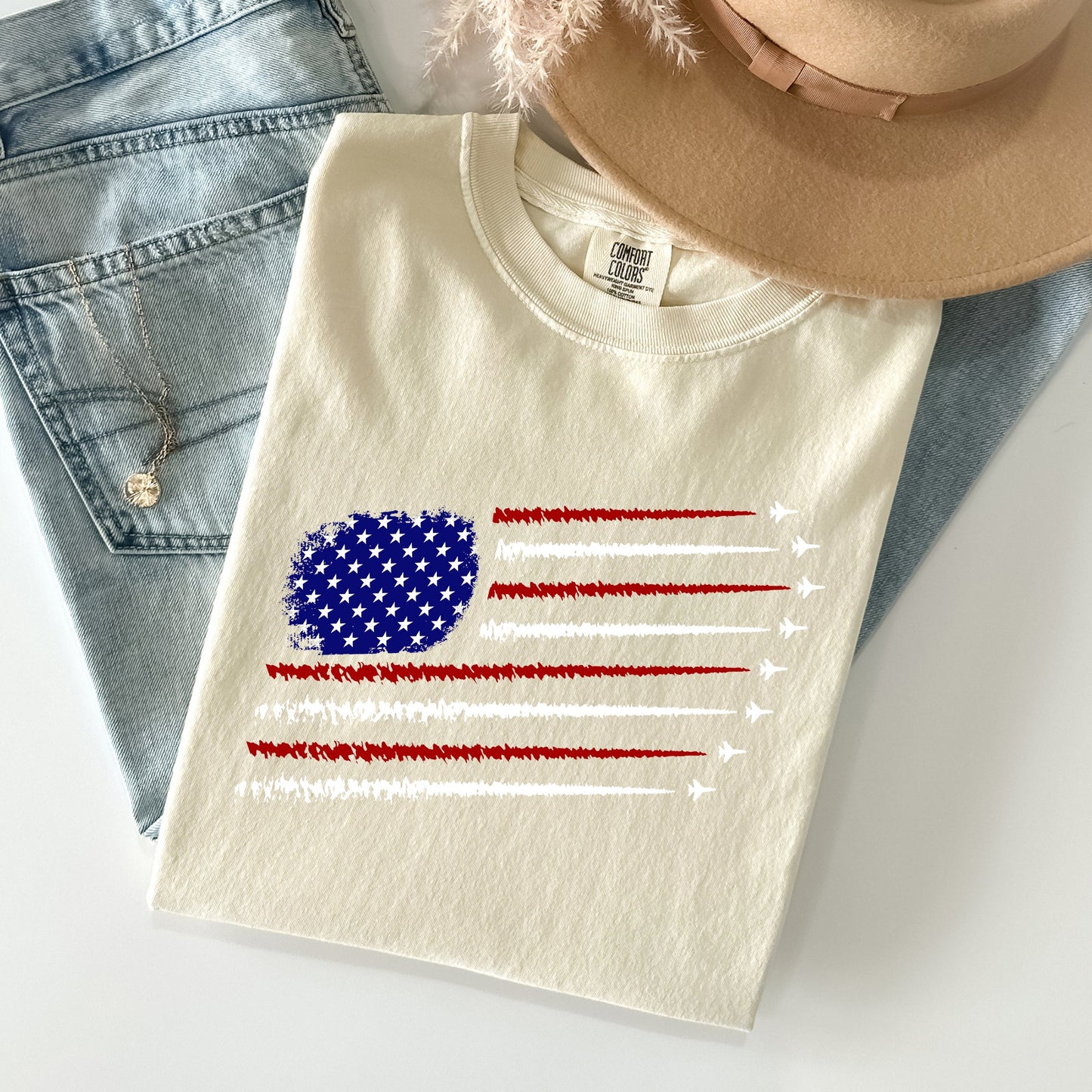 Fighter Jets, Navy, Air Force, American Flag, Tshirt Comfort Colors T-Shirt