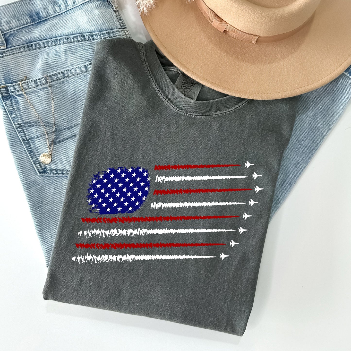 Fighter Jets, Navy, Air Force, American Flag, Tshirt Comfort Colors T-Shirt