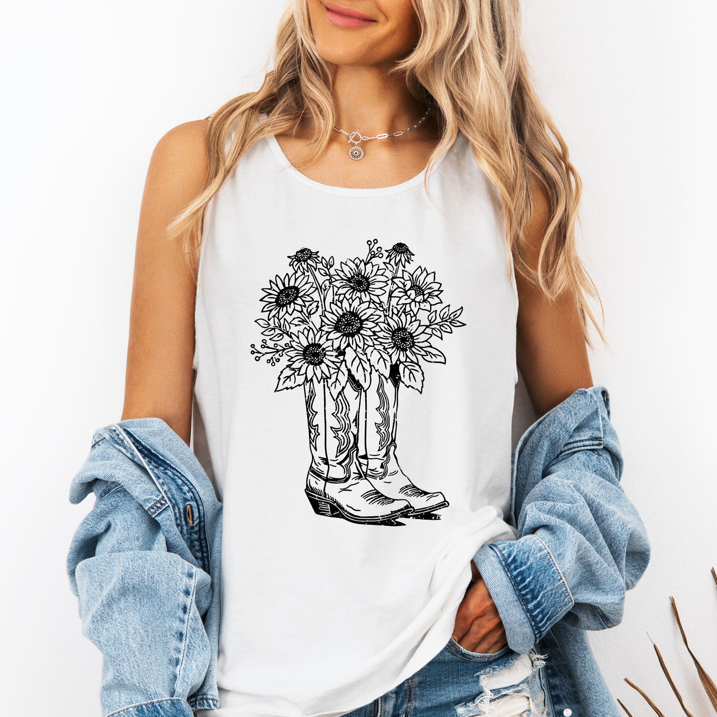Floral Cowboy Boots, Western, Country Comfort Colors Tank Top