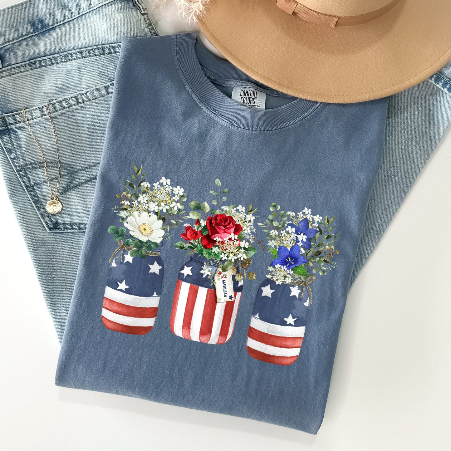 Flowers In Mason Jars, All American, Patriotic Tshirt Comfort Colors T-Shirt