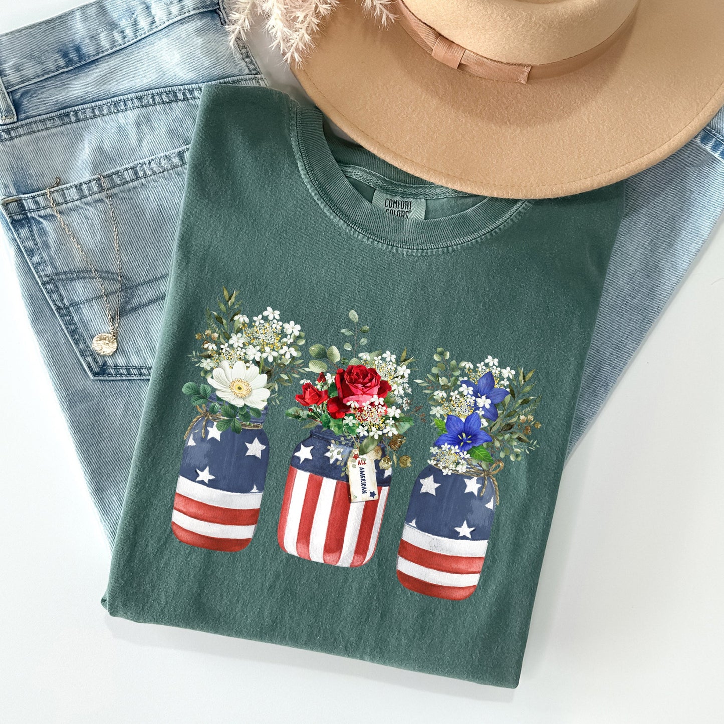 Flowers In Mason Jars, All American, Patriotic Tshirt Comfort Colors T-Shirt