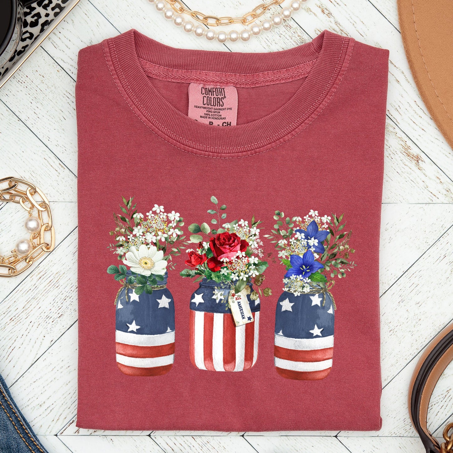 Flowers In Mason Jars, All American, Patriotic Tshirt Comfort Colors T-Shirt