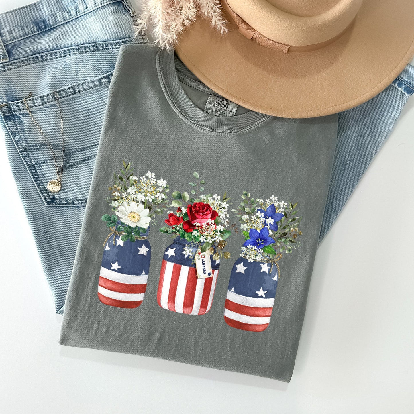 Flowers In Mason Jars, All American, Patriotic Tshirt Comfort Colors T-Shirt