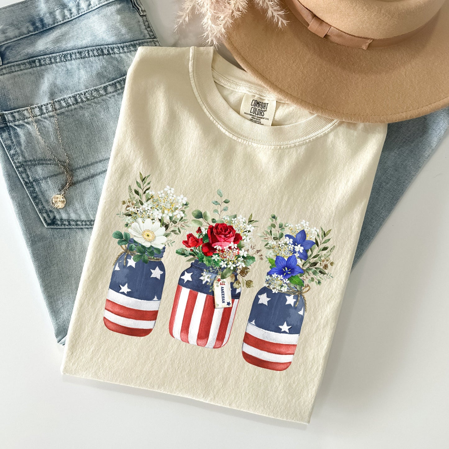 Flowers In Mason Jars, All American, Patriotic Tshirt Comfort Colors T-Shirt