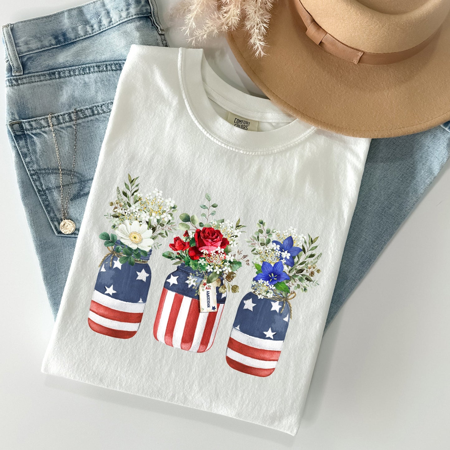 Flowers In Mason Jars, All American, Patriotic Tshirt Comfort Colors T-Shirt