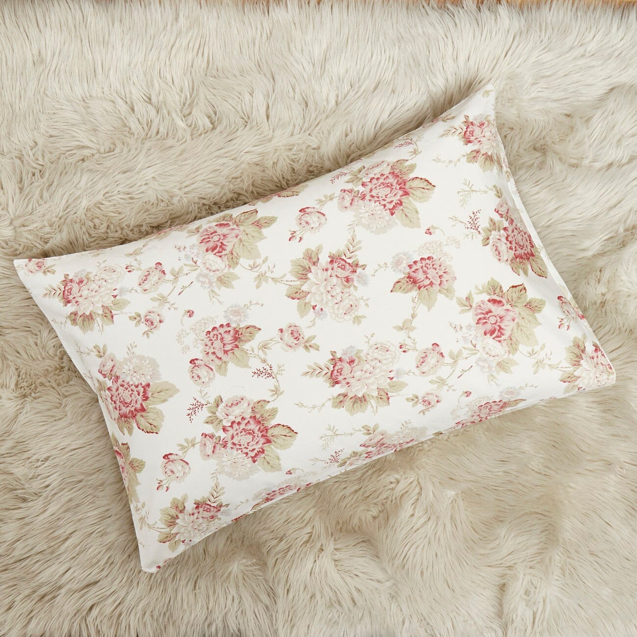 DaDa Bedding Hint of Mint Dainty Cottage Floral Roses Cotton Flat Sheet Only w/ Pillow Case (3036)