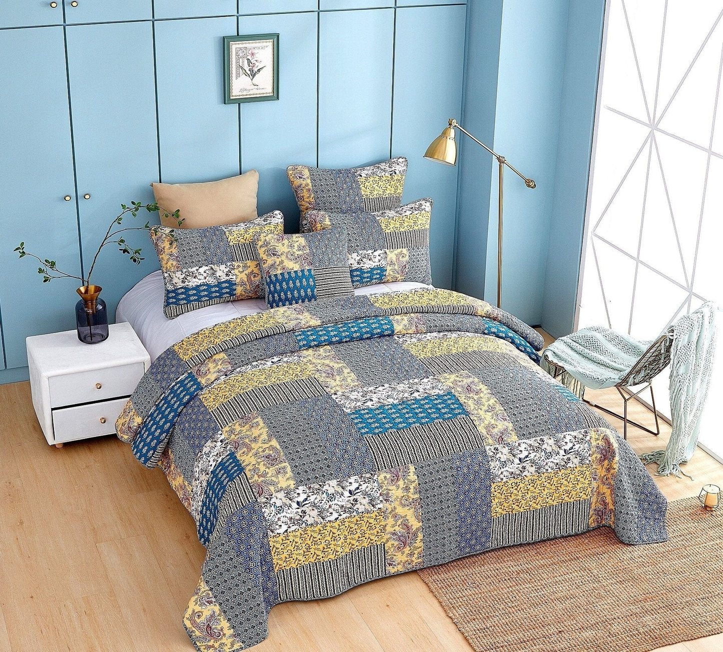 DaDa Bedding Honey Cove Garden Floral Paisley Cottage Patchwork Bedspread Set (JHW-957)