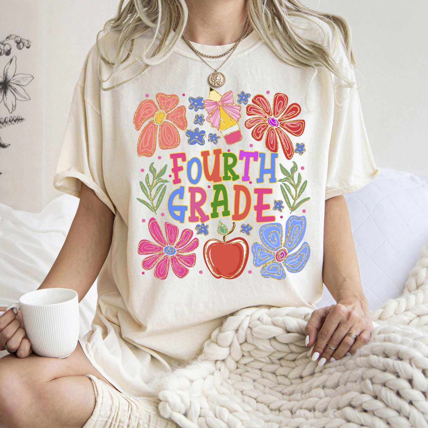 Fourth Grade, Boho, Teacher, Back to School, Floral, First Day of School, Cute, Teacher Appreciation, Coquette, Comfort Colors T-Shirt