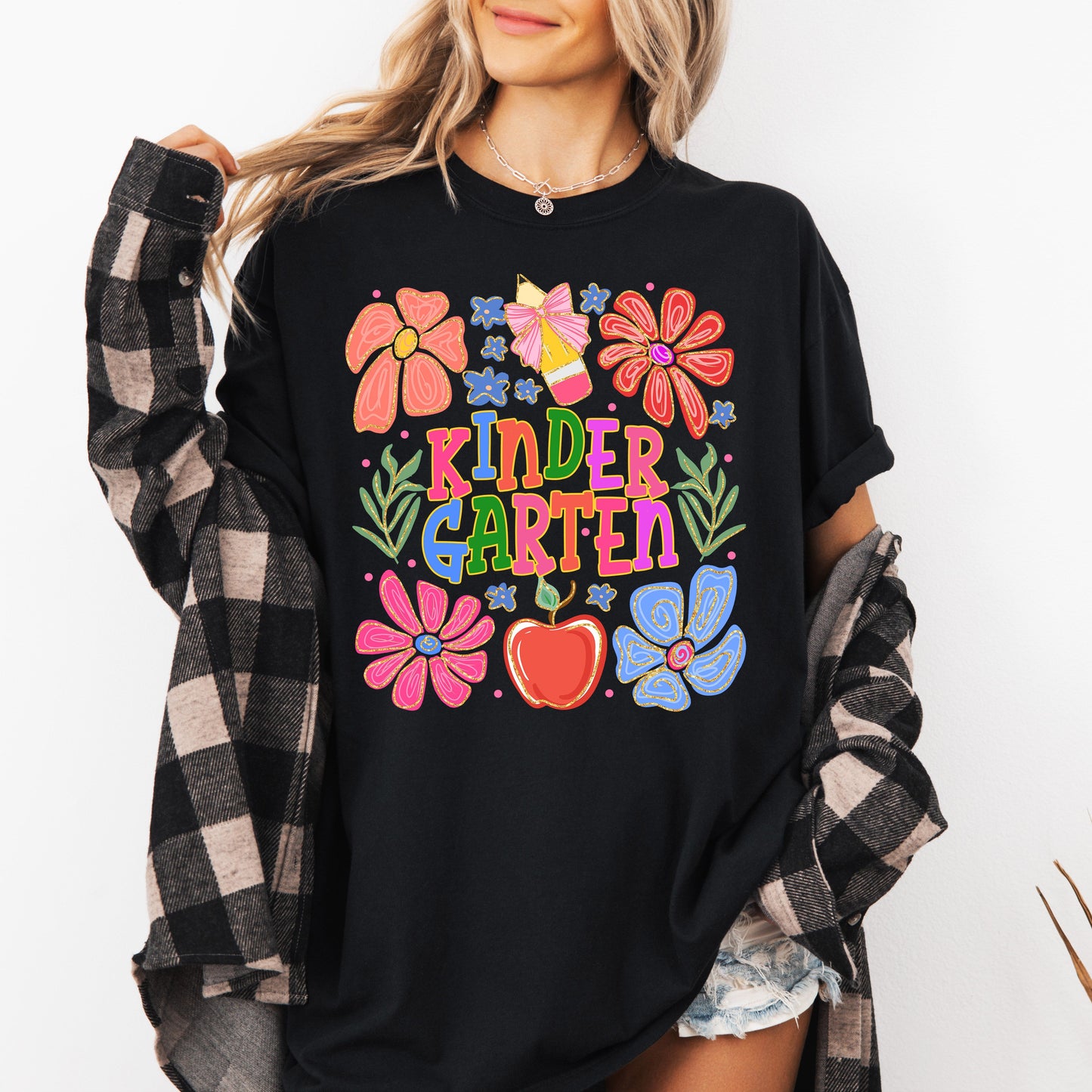 Kindergarten, Boho, Teacher, Back to School, Floral, First Day of School, Cute, Teacher Appreciation, Coquette, Comfort Colors T-Shirt