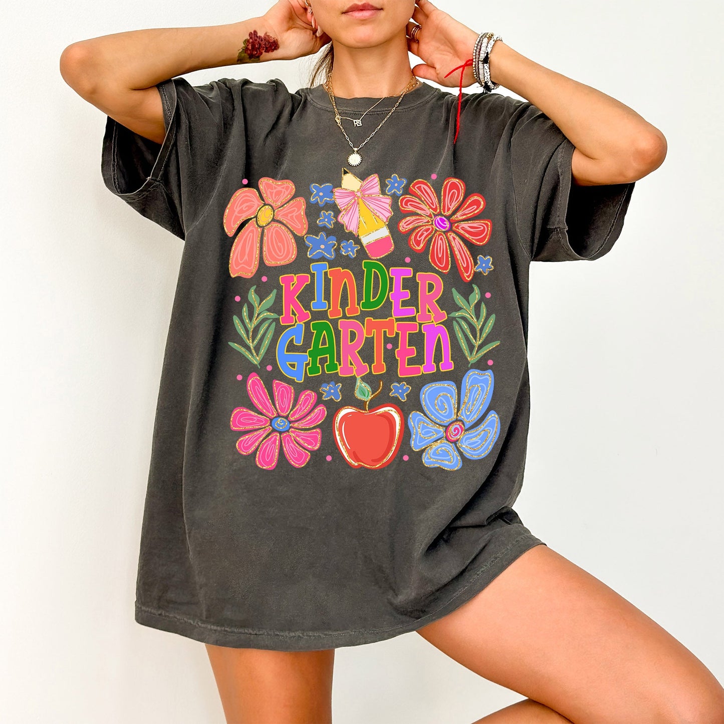 Kindergarten, Boho, Teacher, Back to School, Floral, First Day of School, Cute, Teacher Appreciation, Coquette, Comfort Colors T-Shirt