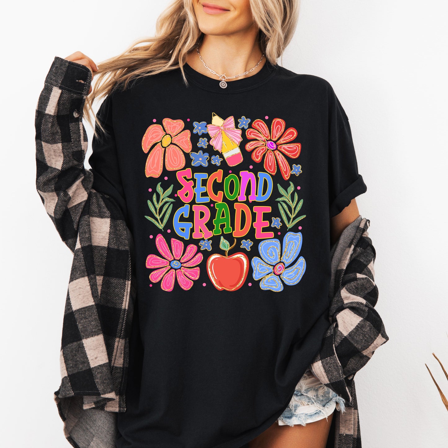 Second Grade, Boho, Teacher, Back to School, Floral, First Day of School, Cute, Teacher Appreciation, Coquette, Comfort Colors T-Shirt