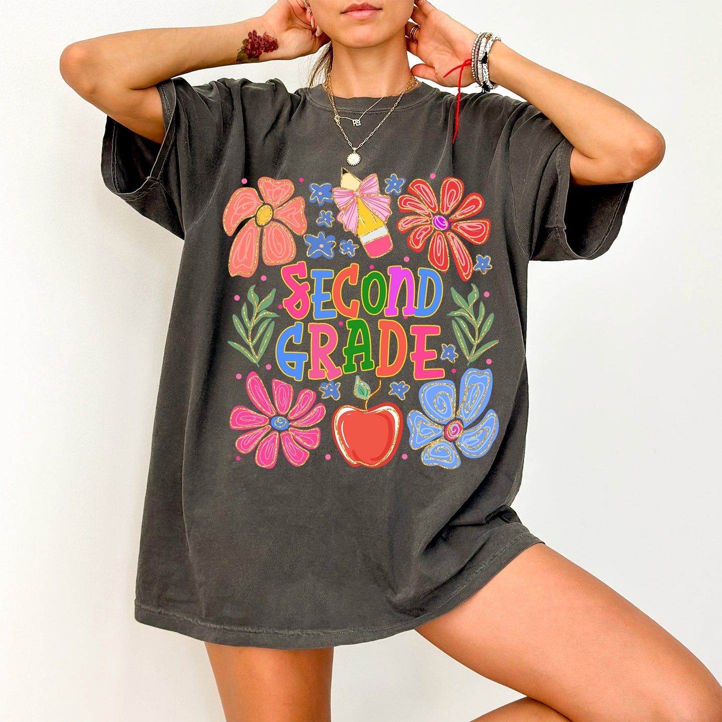 Second Grade, Boho, Teacher, Back to School, Floral, First Day of School, Cute, Teacher Appreciation, Coquette, Comfort Colors T-Shirt