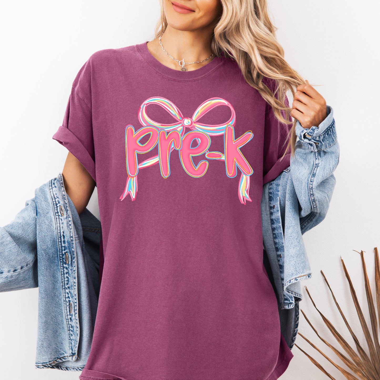 Pre-K, Neon Pink, Teacher, Back to School, Bow, First Day of School, Cute, Teacher Appreciation, Coquette, Comfort Colors T-Shirt