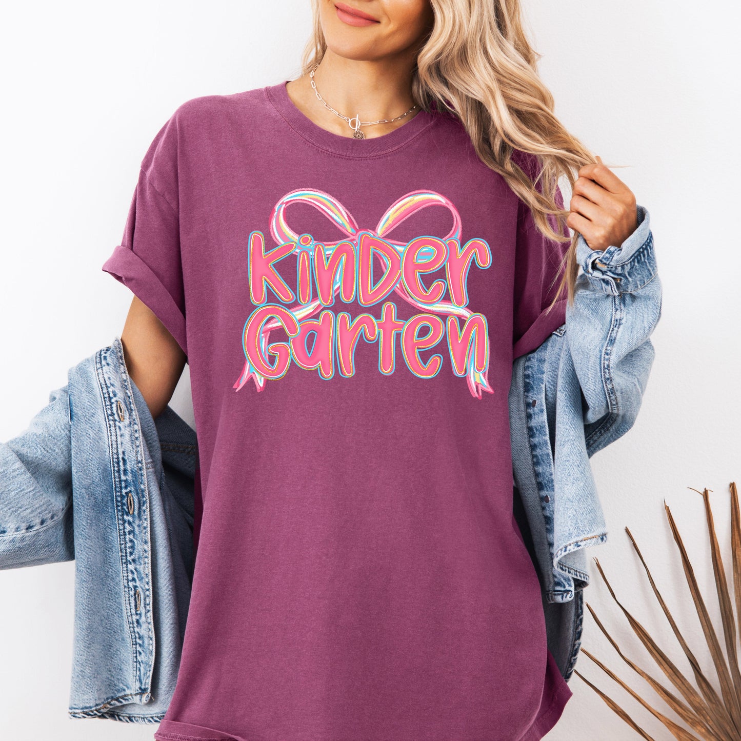 Kindergarten, Neon Pink, Teacher, Back to School, Bow, First Day of School, Cute, Teacher Appreciation, Coquette, Comfort Colors T-Shirt