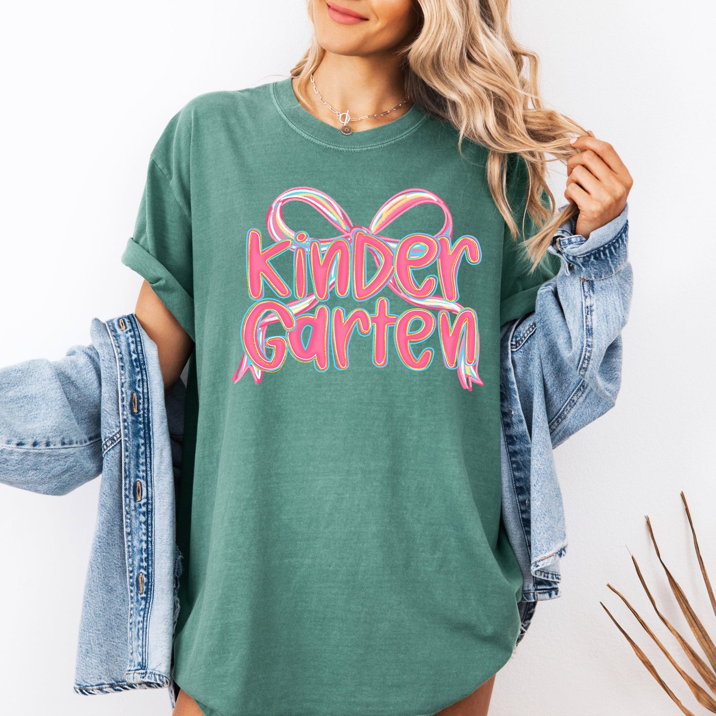 Kindergarten, Neon Pink, Teacher, Back to School, Bow, First Day of School, Cute, Teacher Appreciation, Coquette, Comfort Colors T-Shirt