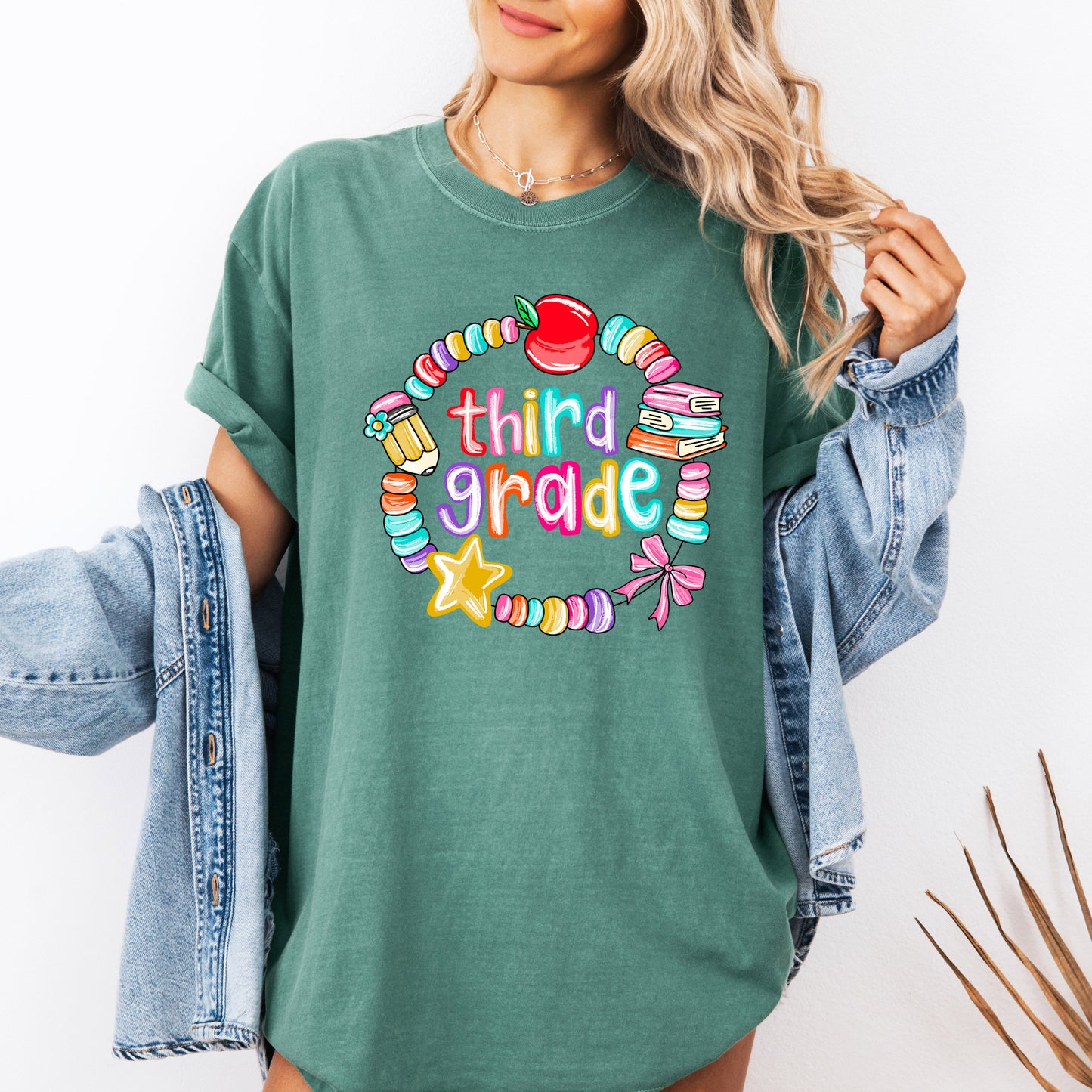 Third Grade, Teacher, Back to School, Bracelets, Bow, First Day of School, Cute, Teacher Appreciation, Coquette, Comfort Colors T-Shirt