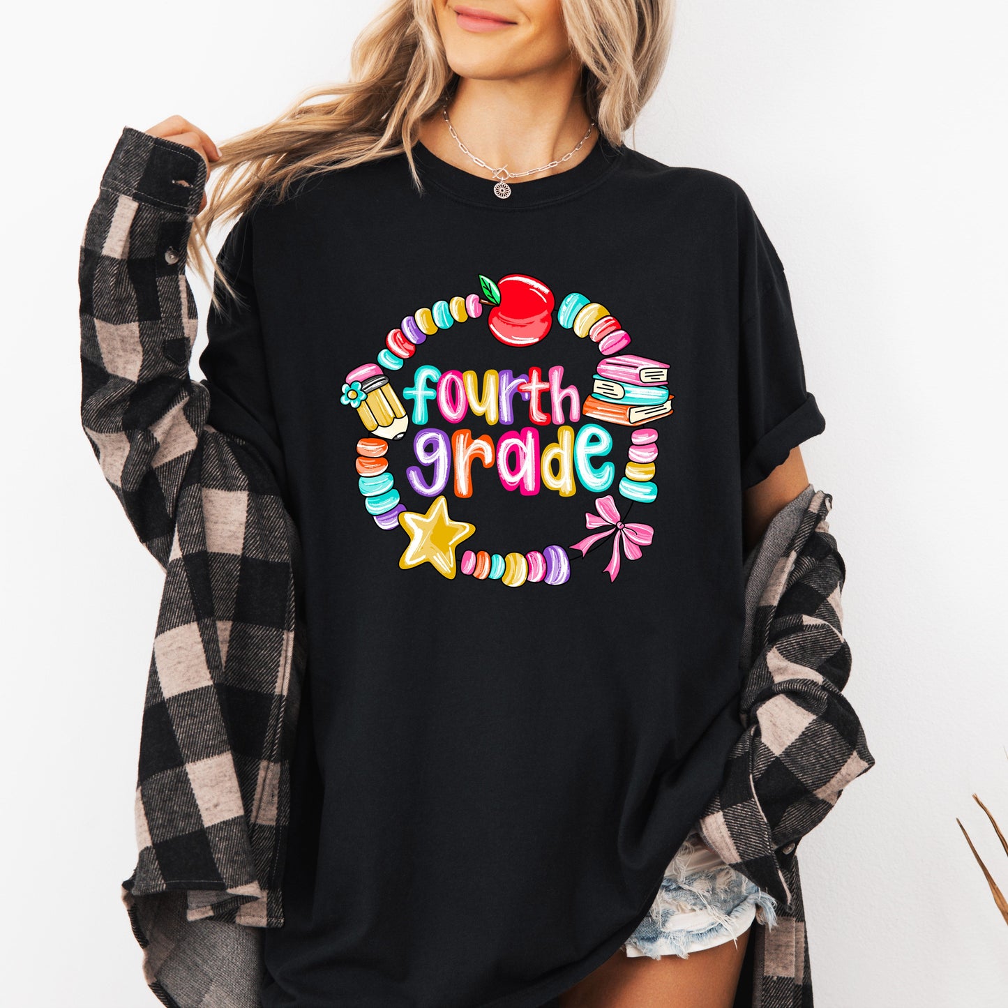 Fourth Grade, Teacher, Back to School, Bracelets, Bow, First Day of School, Cute, Teacher Appreciation, Coquette, Comfort Colors T-Shirt