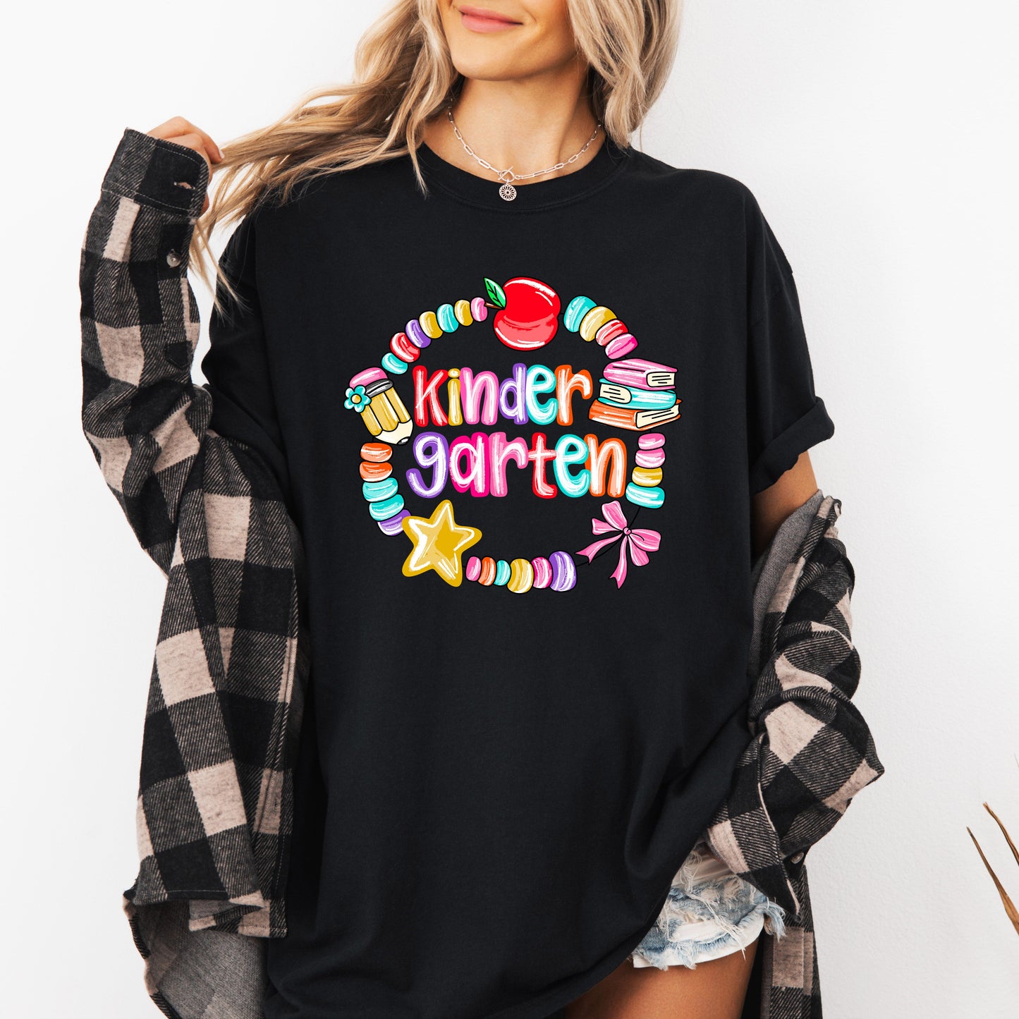 Kindergarten, Teacher, Back to School, Bracelets, Bow, First Day of School, Cute, Teacher Appreciation, Coquette, Comfort Colors T-Shirt