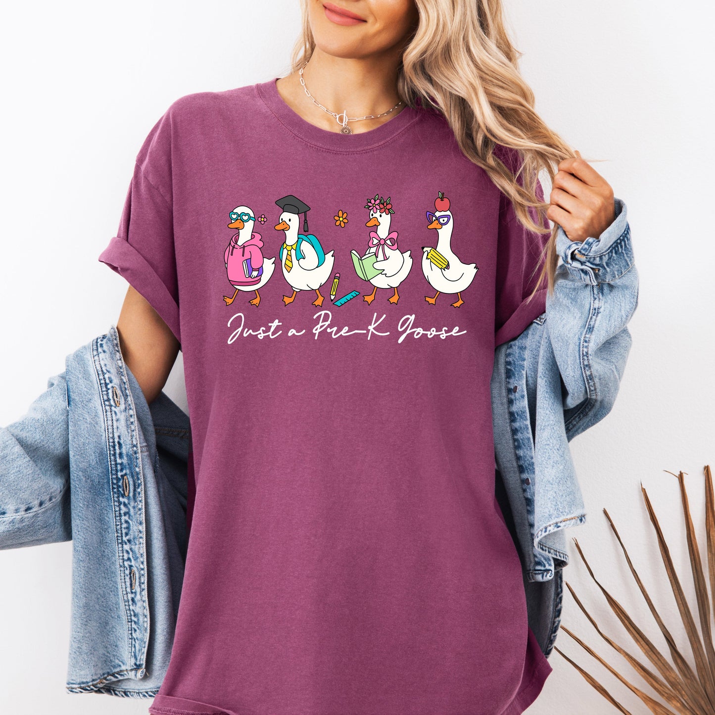 Just A Pre-K Goose, Teacher, Back to School, Funny, Bow, First Day of School, Cute, Teacher Appreciation, Coquette, Comfort Colors T-Shirt