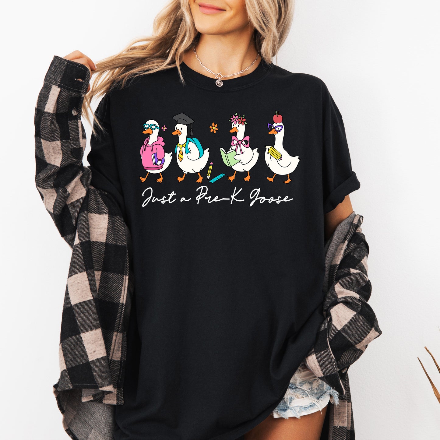 Just A Pre-K Goose, Teacher, Back to School, Funny, Bow, First Day of School, Cute, Teacher Appreciation, Coquette, Comfort Colors T-Shirt