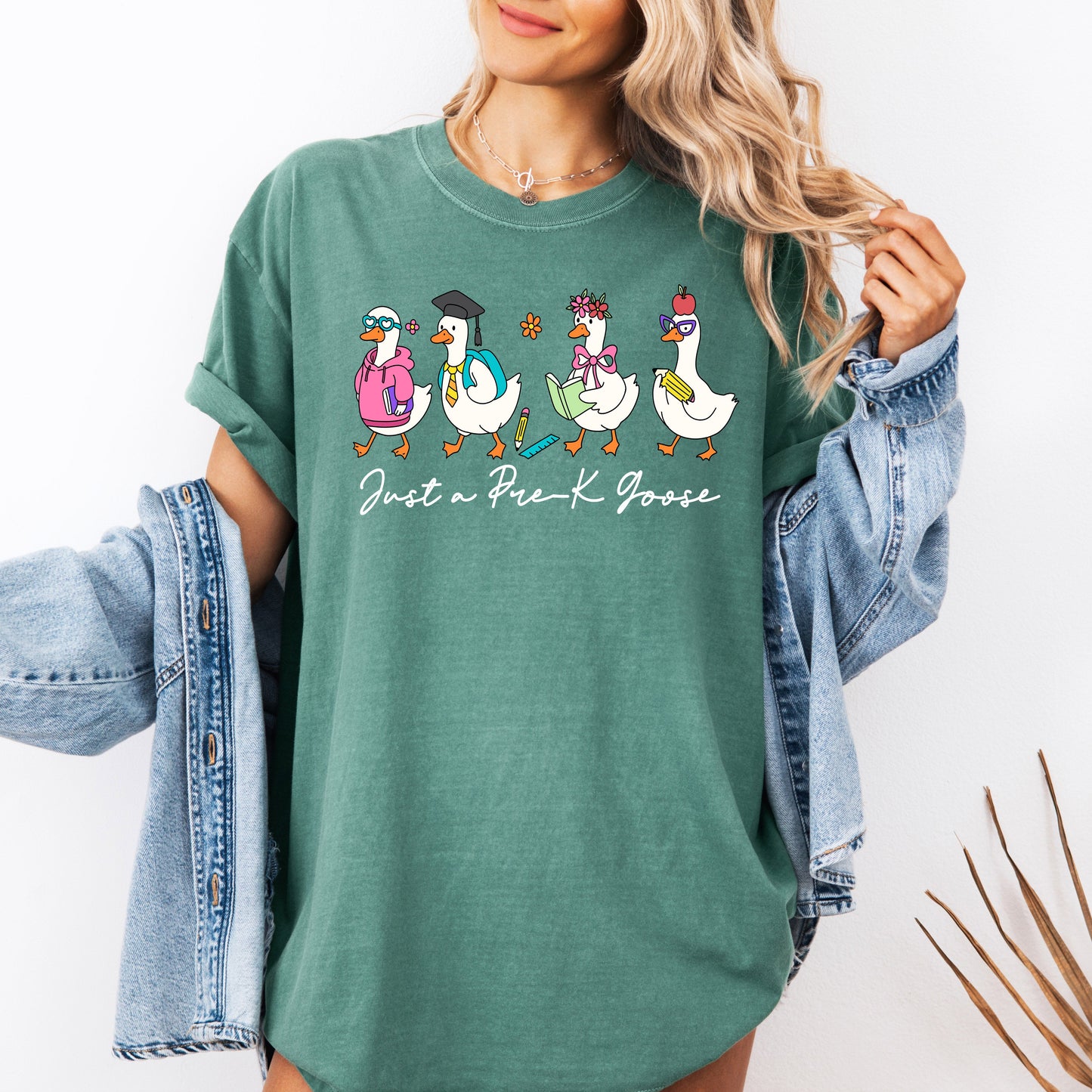 Just A Pre-K Goose, Teacher, Back to School, Funny, Bow, First Day of School, Cute, Teacher Appreciation, Coquette, Comfort Colors T-Shirt