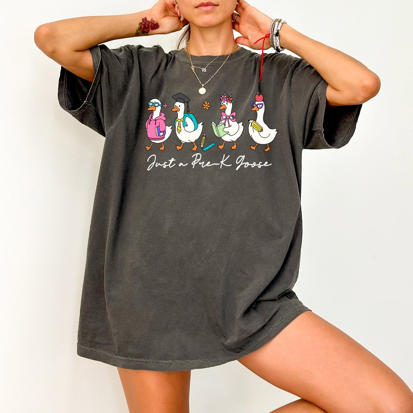 Just A Pre-K Goose, Teacher, Back to School, Funny, Bow, First Day of School, Cute, Teacher Appreciation, Coquette, Comfort Colors T-Shirt