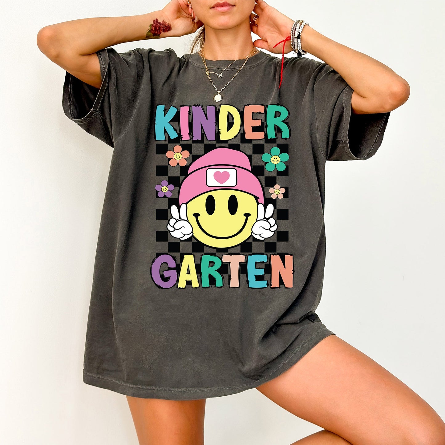 Kindergarten, Smiley Face, Teacher, Back to School, First Day of School, Cute, Teacher Appreciation, Coquette, Comfort Colors T-Shirt