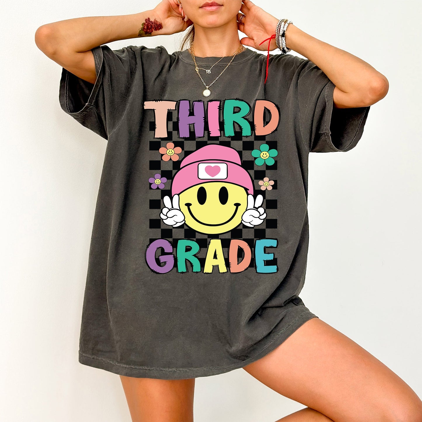 Third Grade, Smiley Face, Teacher, Back to School, First Day of School, Cute, Teacher Appreciation, Coquette, Comfort Colors T-Shirt