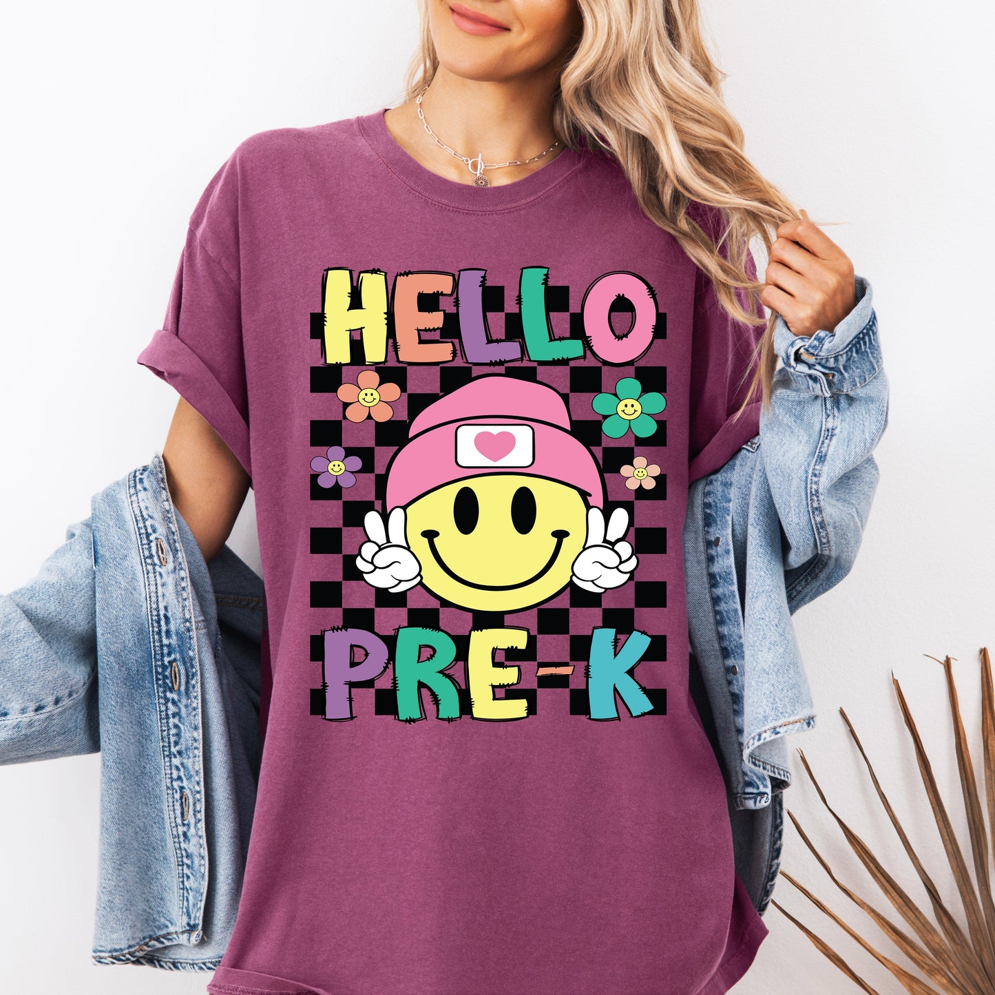 Hello Pre-K, Smiley Face, Teacher, Back to School, First Day of School, Cute, Teacher Appreciation, Coquette, Comfort Colors T-Shirt