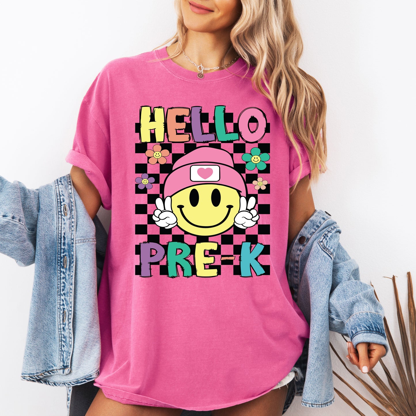 Hello Pre-K, Smiley Face, Teacher, Back to School, First Day of School, Cute, Teacher Appreciation, Coquette, Comfort Colors T-Shirt
