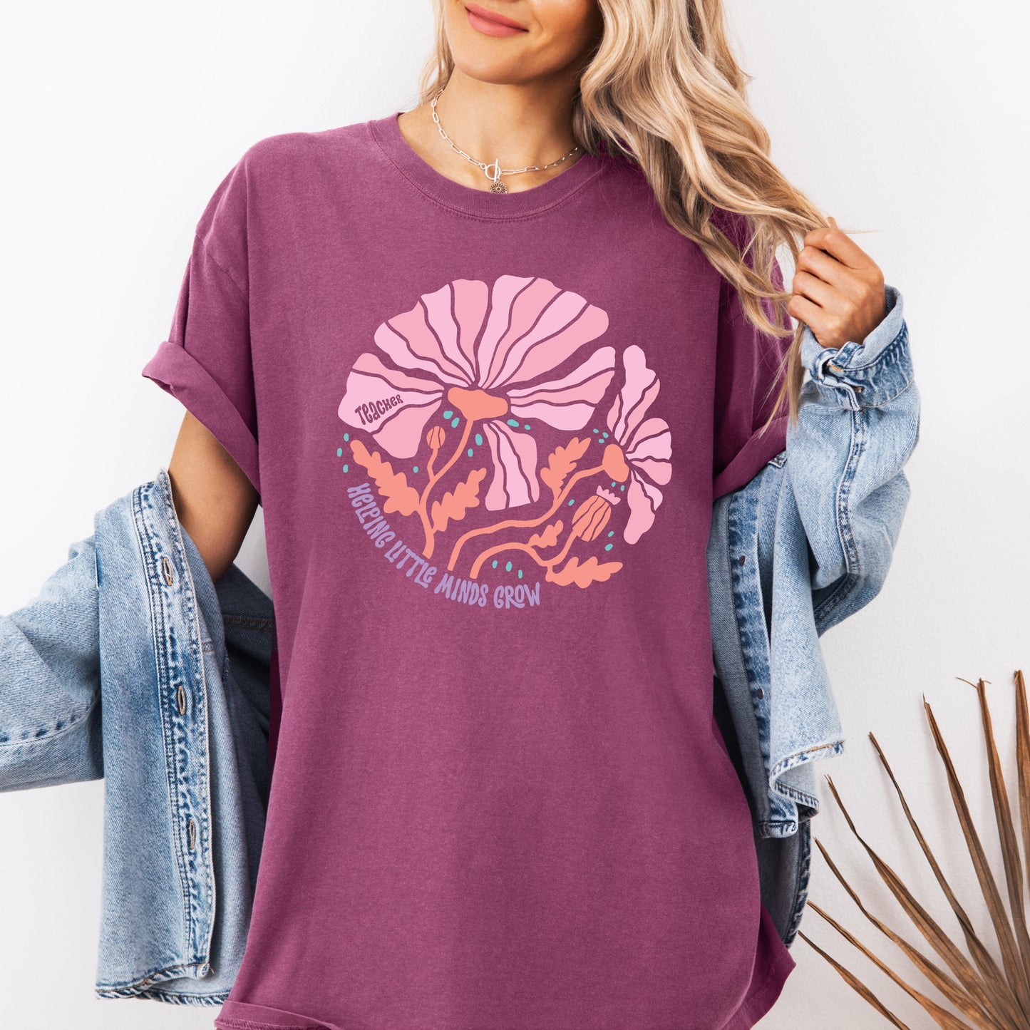 Helping Little Minds, Teacher, Boho, Floral, Back to School, First Day of School, Cute, Teacher Appreciation, Coquette, Comfort Colors T-Shirt