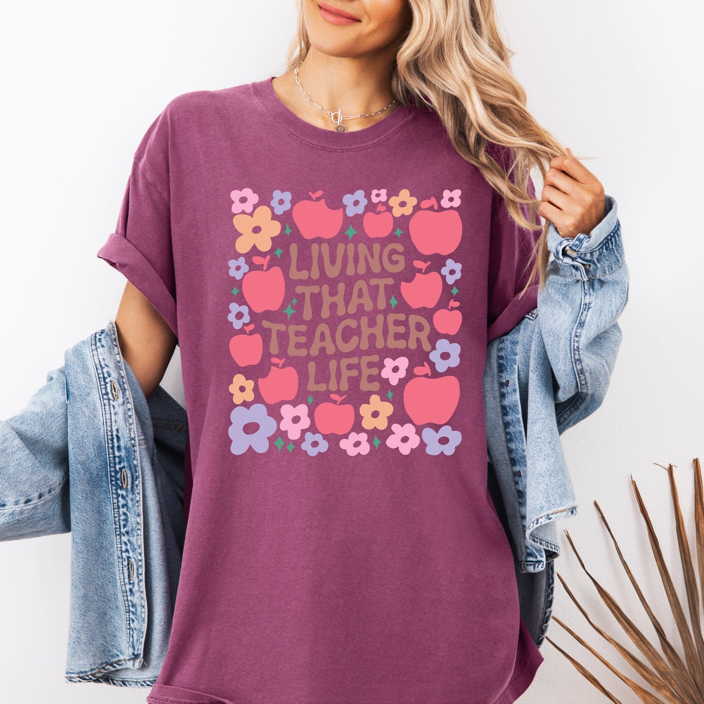 Living That Teacher Life, Boho, Floral, Back to School, First Day of School, Cute, Teacher Appreciation, Coquette, Comfort Colors T-Shirt