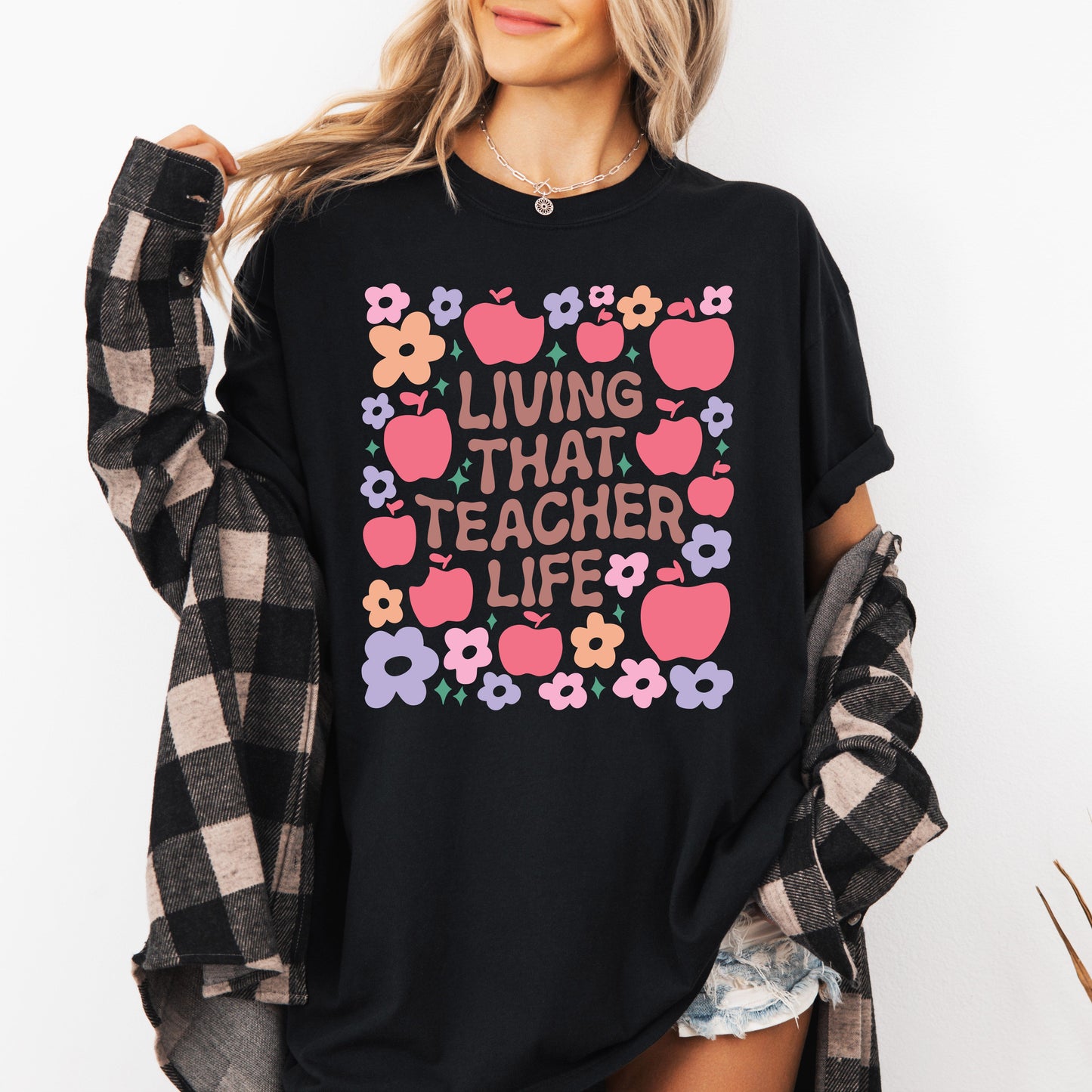 Living That Teacher Life, Boho, Floral, Back to School, First Day of School, Cute, Teacher Appreciation, Coquette, Comfort Colors T-Shirt