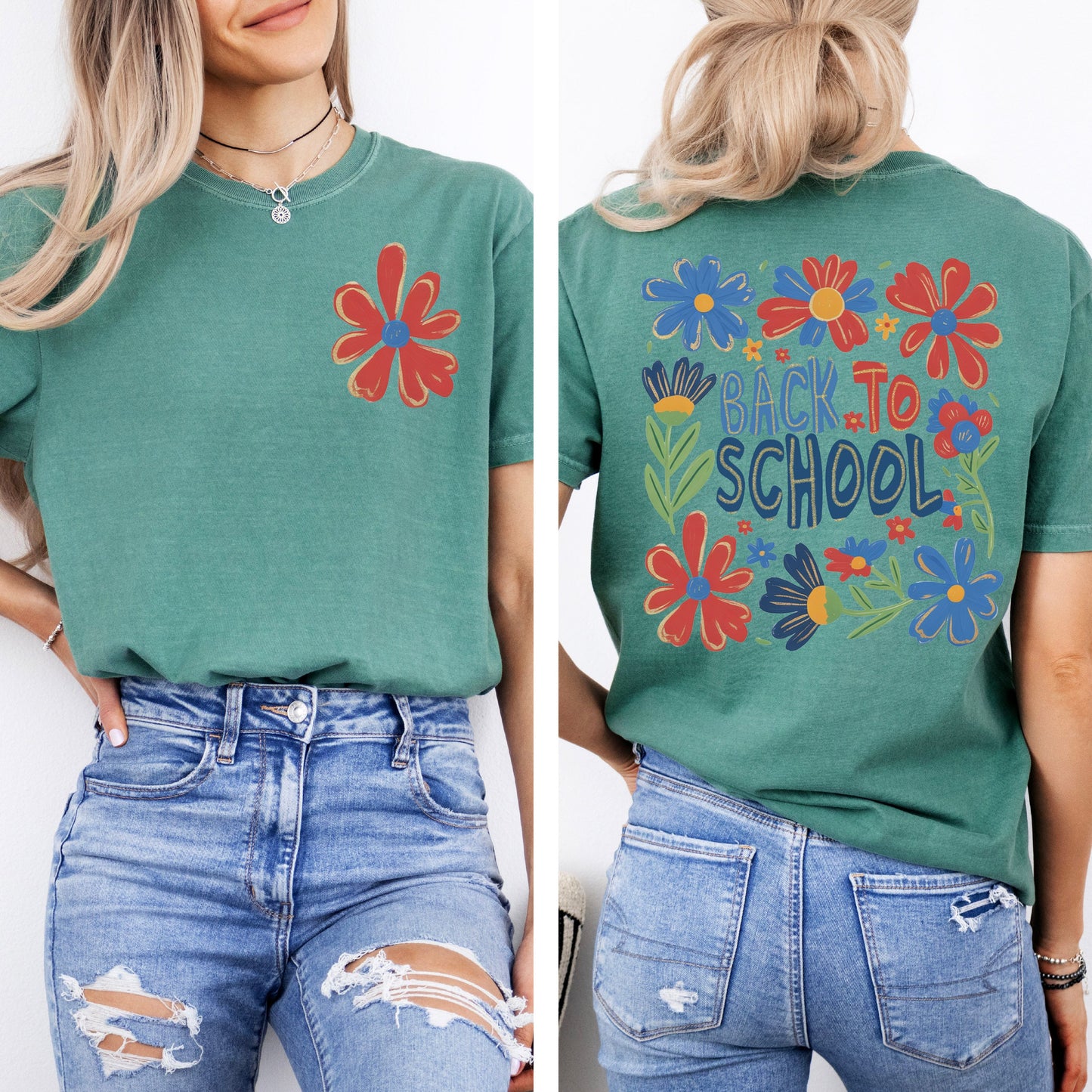 Teacher, Back To School, Front and Back, Floral, First Day of School, Cute, Teacher Appreciation, Coquette, Comfort Colors T-Shirt