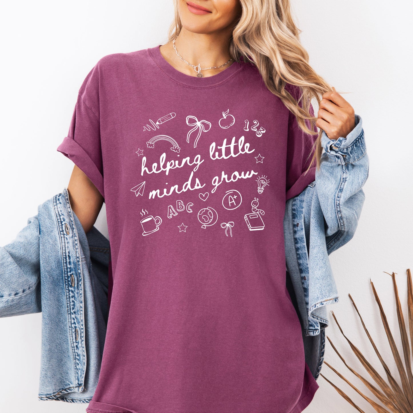 Helping Little Minds Grow, Teacher, Back to School, First Day of School, Cute, Teacher Appreciation, Coquette, Comfort Colors T-Shirt
